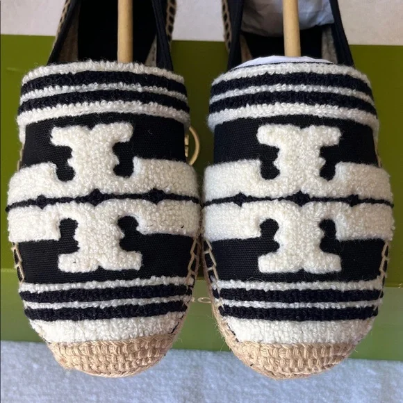 Tory Burch Black and Natural Stripe Espadrille Slip-Ons - Picture 12 of 14